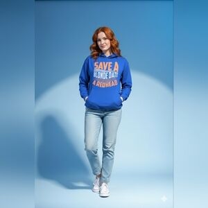 Funny Redhead Ginger Designs Save A Blonde Date A Redhead Pullover Hoodie L EUC